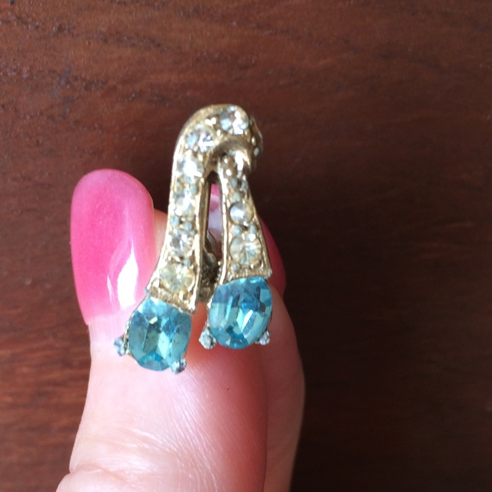 Vintage Gold-tone Earrings with Blue and Clear Rhinestones